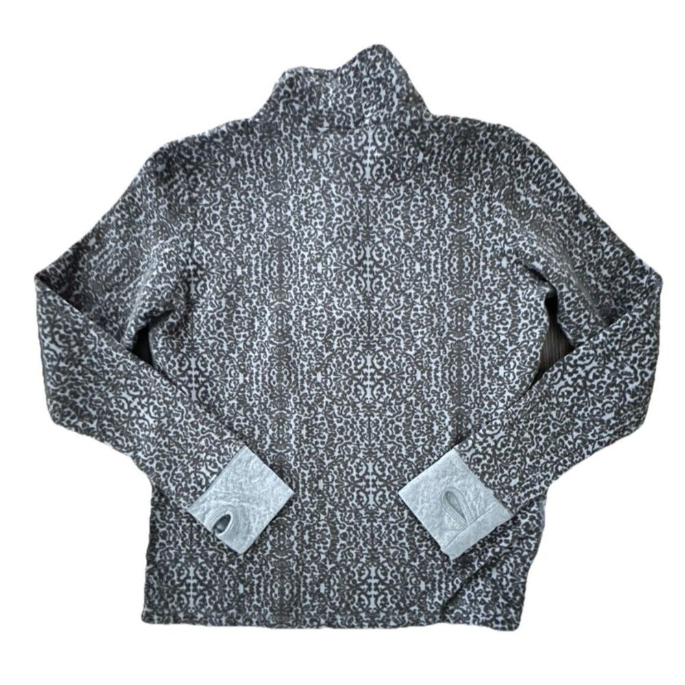 Kavu Sweater Womens Sz Xl Gray Pattern Scroll Pullover Thumb Holes gorpcore Ski - Picture 5 of 6